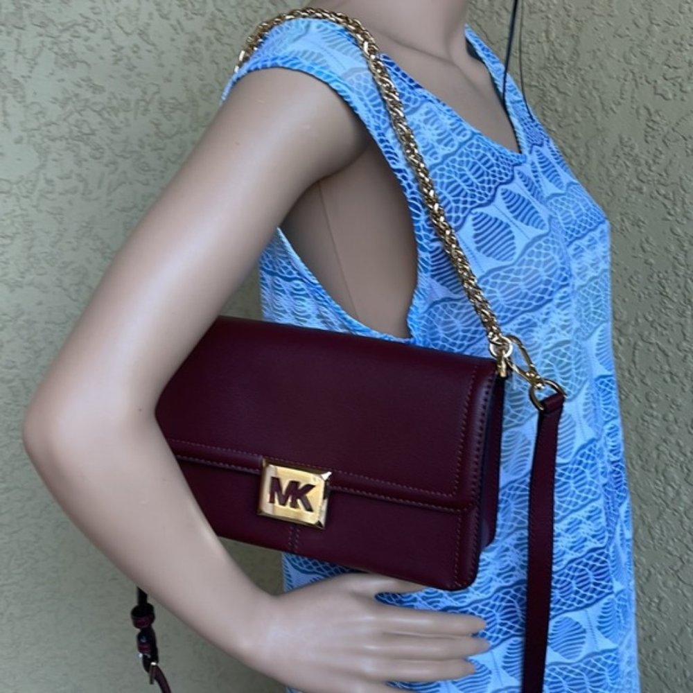 Michael Kors Sonia Medium Leather Shoulder Bag Merlot - Picture 12 of 16